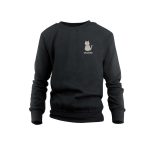 Kids black personalized sweater with name Charlotte and a printed cat design