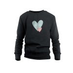 Black personalized kids sweater with name Alexis and two heart shapes printed on the front