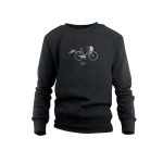 Black personalized sweater with name Amy printed below a bicycle design.