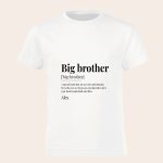 White kids t-shirt printed with big brother definition and the custom name Alex to announce pregnancy