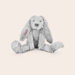 Grey Tiny Rabbit Richie cuddly toy with the name Joseph embroidered in red on its left ear, for endless cuddles.