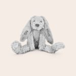 Personalised Tiny Rabbit Richie cuddly toy with Orla and Williams embroidered on the ears