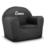 Cute toddler's chair in dark gray with the name Emma printed in white cursive text.