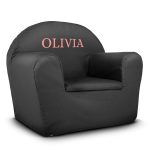 Black toddler chair printed with the name Olivia. This personalized children's chair is a unique gift.