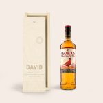 Famous Grouse whisky in an engraved wooden case with the name David and Happy Birthday