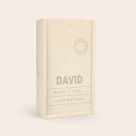 Engraved wooden case for Gentleman Jack whisky with custom name DAVID and Happy Birthday message