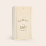 Personalized engraved wooden case with A very happy birthday to you and name Jade