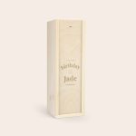 Jameson whisky in an engraved wooden case personalized with "A very happy birthday to you" and "Jade"