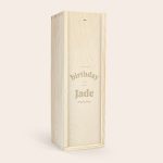 The Balvenie whisky in an engraved wooden case featuring "A very happy birthday to you Jade" personalized text