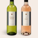 Belvy white and rosé wine bottles with custom printed labels that say "Cheers David" and "5 year"