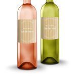Two Oude Kaap wine bottles, one rose and one white, with custom personal label printed with "Mr & Mrs Anderson"