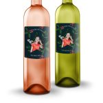 Two bottles of oude kaap wine, rose and white, with a personal label featuring a woman's photo and Tis the Season To Be Jolly text.