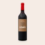 Bottle of Ramon Bilbao Gran Crianza red wine with a customized brown label printed with "Lewis" and grapes.
