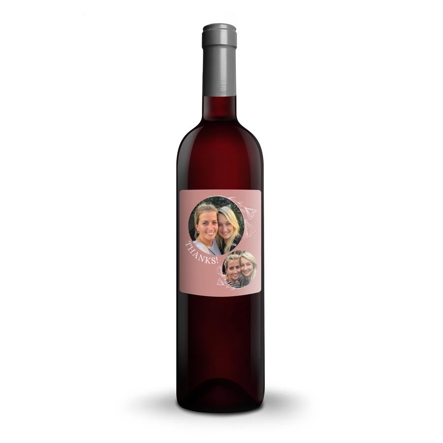 Ramon Bilbao Reserva wine with a personalized photo and text label that says "THANKS!"