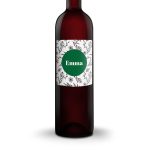 Bottle of Ramon Bilbao Reserva wine with a customized text label featuring a green circle and a botanical design to give as a gift.