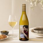 Salentein Chardonnay wine with a photo label featuring a couple and text M & B 12.05.2021