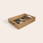 Personalised wooden serving tray - Beige - 33 x 20 cm, custom printed with a photo of two happy children lying on grass, perfect for gifting.