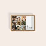 Personalised wooden serving tray - Beige - 33 x 20 cm, custom printed with nine family photos and "Our family love is all around" text.