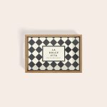Personalised wooden serving tray - Beige - 33 x 20 cm, featuring a black and white checkerboard pattern and custom engraved "LA DOLCE VITA THE CLARK FAMILY".