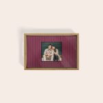 Personalised wooden serving tray - Beige - 33 x 20 cm, printed with a photo of a couple sitting outside.