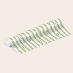 A roll of personalised wrapping paper with green and white stripes, printed with the name Robin in blue text.