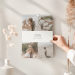 2026 personalised calendar printed with a photo collage of a family and the names Kate & Leo