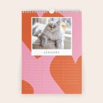 Personalised 2026 calendar for the wall, custom printed with a photo of a white cat and January dates