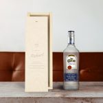 Jose Cuervo Especial silver tequila bottle in an engraved wooden case with the name Richard