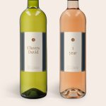 Two wine bottles, one white and one rosé, with custom printed labels. The labels are personalized with text saying "Cheers David" and "5 year". This is a Maison de la Surprise wine gift set.
