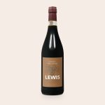 Dark bottle of Farina Amarone wine with a personalized label featuring "LEWIS" and grape illustrations