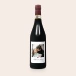 Farina Amarone wine bottle with a personalized label, printed with a photo of Matthew and Emily, and their anniversary date.