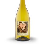 Personalized Maison de la Surprise Chardonnay wine with a custom label printed with a photo of two friends and "Best Friends Forever" text.