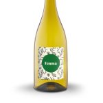 Bottle of Maison de la Surprise Chardonnay with a custom floral label printed with the name Emma on a green circle