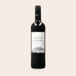 Merlot wine bottle with a personalized label featuring "Chateau Campbell" and a vineyard design