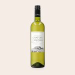 A bottle of Maison de la Surprise Sauvignon Blanc with a personalized label featuring a Chateau Campbell design