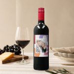 Oude Kaap red wine with a custom made label printed with a photo of a couple
