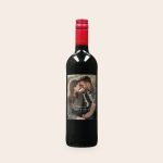 Oude Kaap red wine with a personalized custom made label featuring a photo and text reading Cheers to Nick & Marie 12-09-2023