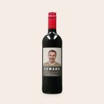 Oude Kaap red wine with a custom made label featuring a man's photo and the name Edward