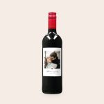 Oude Kaap red wine with a custom label printed with a photo of a couple and the text Matthew & Emily 12.02.2022