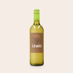 Oude Kaap white wine bottle with a personalized brown label featuring the name Lewis and a grape design as a gift