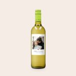 Oude Kaap white wine bottle with a personalized photo and text label, featuring Matthew & Emily and a date, perfect to give as a gift