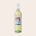 Riondo Pinot Grigio wine bottle with a personalized label, printed with a photo of three women and the text Cheers to Friendship.