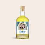 A bottle of limoncello with a custom photo label featuring two women and the name Emily, time to celebrate