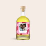 Personalized limoncello bottle with a custom printed label featuring a couple's photo and the text I love you
