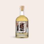 Personalised whisky bottle with a photo label of a couple and Happy Birthday text printed on a playing card design.